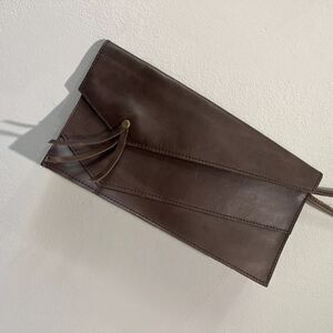Raven Lily Leather Purse Wristlet Clutch Brown Brass Tassel Boho‎